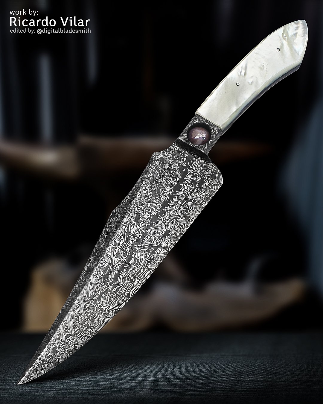 Artistic Damascus Pearl Handle Floating Sphere